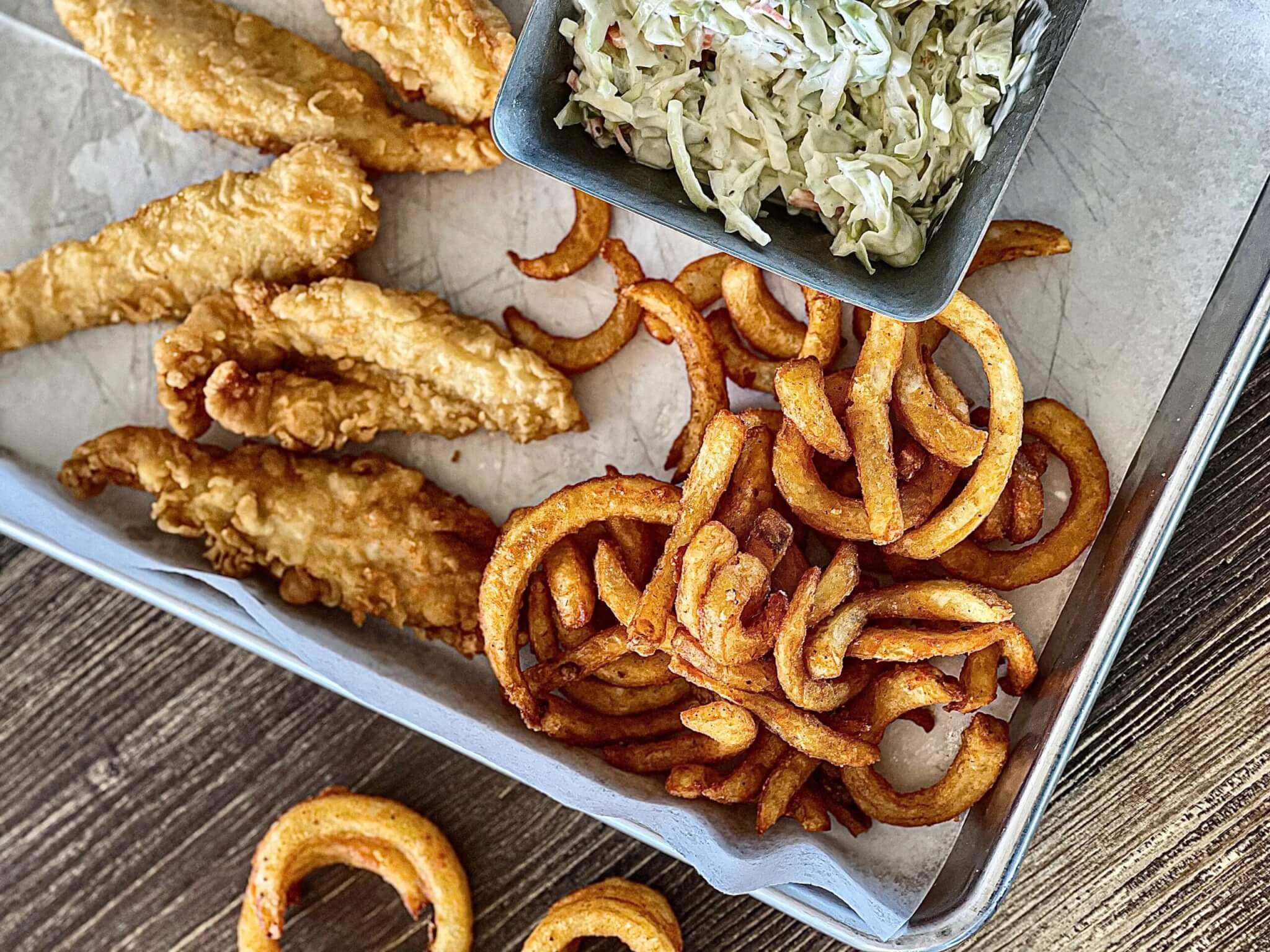 Chicken strips and french fries at Twisted Oar Waterfront Restaurant